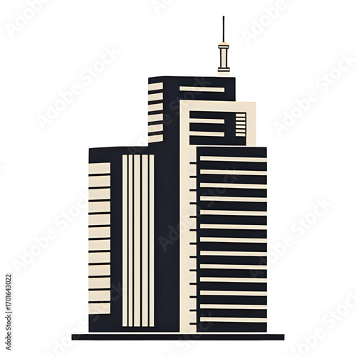 Modern skyscraper with sleek architectural design against a clean background