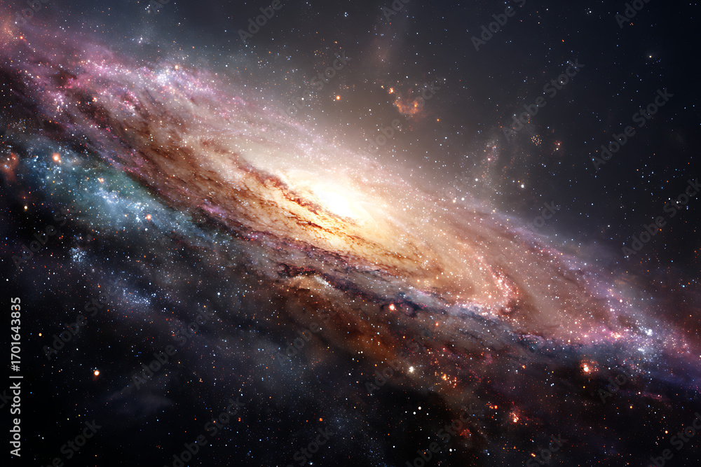 Fototapeta premium A stunning spiral galaxy with bright arms and a glowing core, set against a dark backdrop