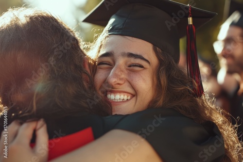 Student hugging family after graduation, emotional moment