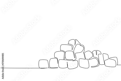 Continuous one line drawing a large pile of croutons. The distinctive texture is a loyal complement to food. Savory. Salty. Delicious. National Crouton Day. Single line draw design vector illustration
