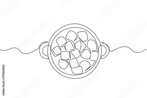 Continuous one line drawing croutons in a container. A side dish for soup with a savory taste. Traditional French food. Delicious. National Crouton Day. Single line draw design vector illustration
