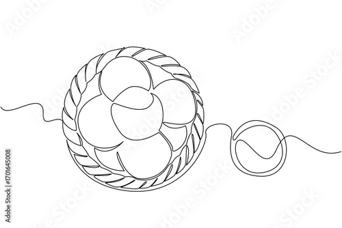 Single continuous line drawing buttermilk biscuits on a rattan wicker plate with a glass of orange juice. Freshness when devouring. National Buttermilk Biscuit Day. One line design vector illustration