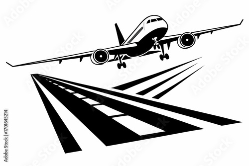 Airplane Taking Off From Runway Illustration.
