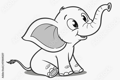Adorable Cartoon Baby Elephant Sitting and Smiling.