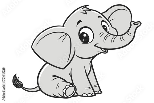 Adorable Cartoon Baby Elephant Sitting Happily.