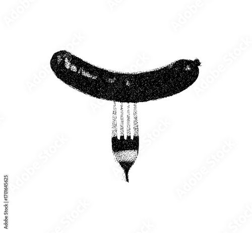 Black Sausage on a Fork, Stippled Art