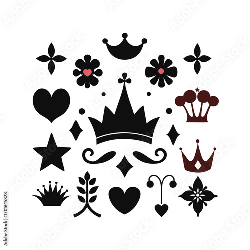 Vintage Page Decor Set with Crowns, Arrows and Elegant Floral Ornaments