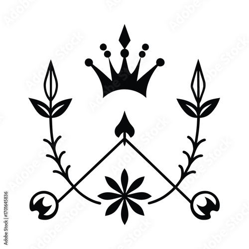 Vintage Page Decor Set with Crowns, Arrows and Elegant Floral Ornaments