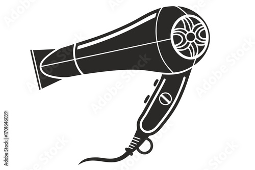 Black Silhouette of a Modern Hair Dryer.