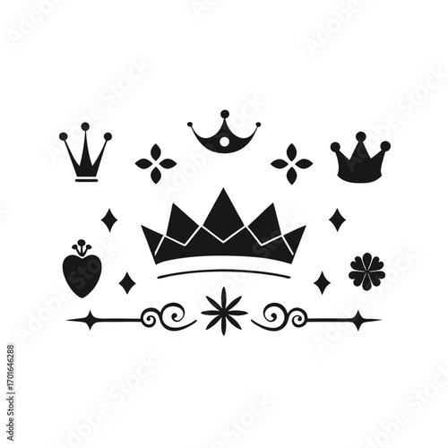 Vintage Page Decor Set with Crowns, Arrows and Elegant Floral Ornaments