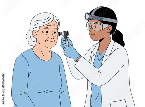 ENT Doctor Examining Elderly Woman’s Ear with Otoscope – Geriatric Healthcare and Ear Checkup Concept