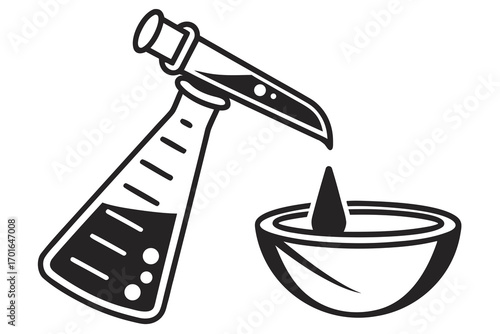 Chemical Reaction Flask Dropping Liquid Into Bowl.