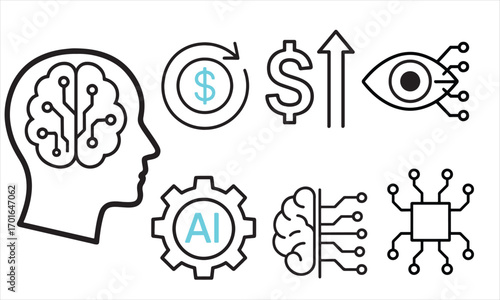 AI,  Artificial Intelligence,  Financial Growth,  Innovation,  Technology,  Line Art,  Modern,  Conceptual Illustration.
