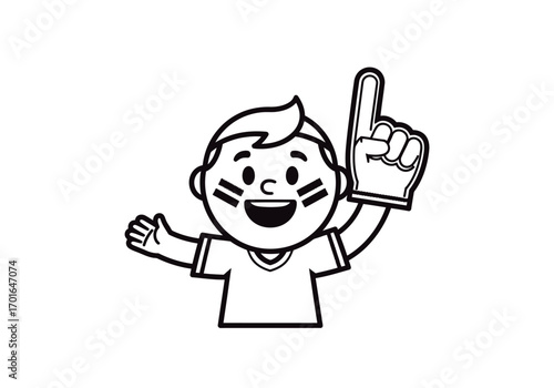 Young Sports Fan Cheering with Foam Hand