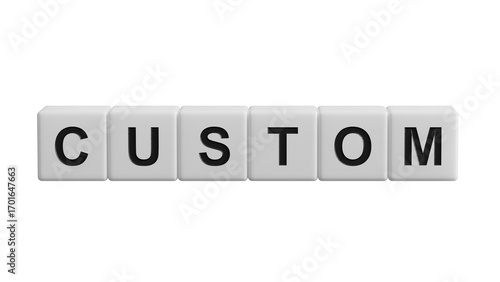 custom word concept. wooden cubes, notepad, pen and business charts.close up of wooden cubes,Business Concept.Supports PNG files with transparent backgrounds.