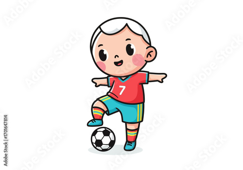 Cute boy playing soccer cartoon