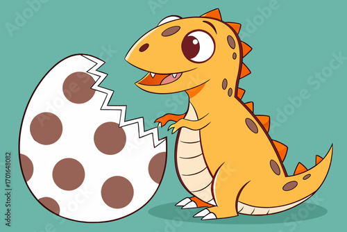 Cute cartoon dinosaur hatching from egg 1.