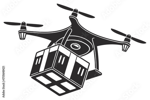Drone delivering package aerial delivery service.