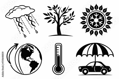 Environmental Icons Collection Weather Nature and Protection.