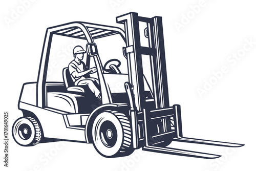 Forklift Operator Driving Industrial Vehicle.