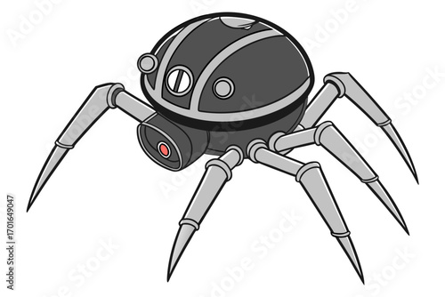 Futuristic Robotic Spider Drone with Red Eye.