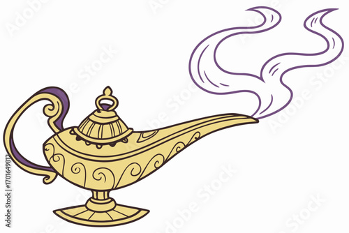 Magical Genie Lamp with Swirling Smoke.