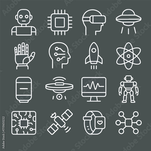 Minimalist Line Style Future Technology and Innovation Concept Icon Set