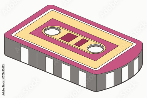 Retro Cassette Tape Isometric Illustration.