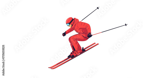 Enthusiastic skier gracefully descends a snowy slope, embodying winter sport adventure.