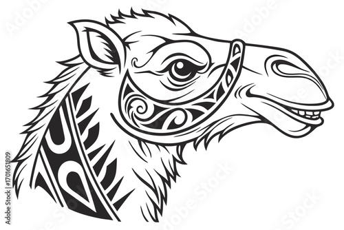 Stylized Camel Head with Tribal Ornaments.