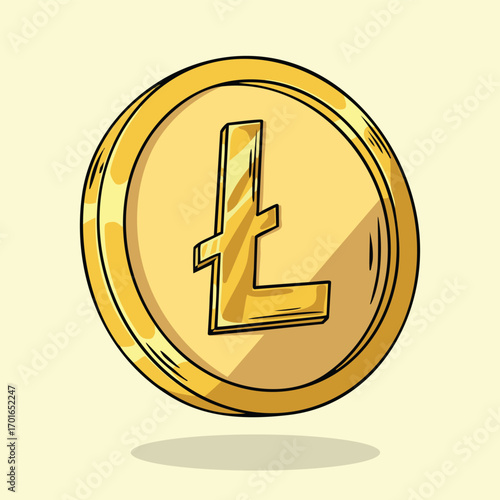 Illustration of Litecoin Cryptocurrency Gold Coin