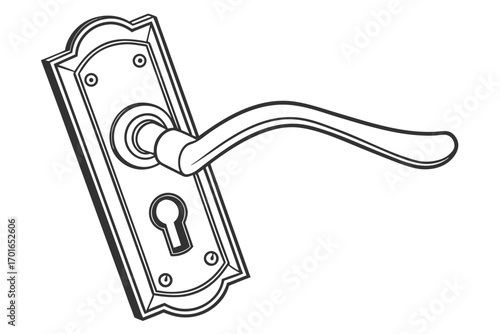 Vintage Door Handle and Keyhole Illustration.
