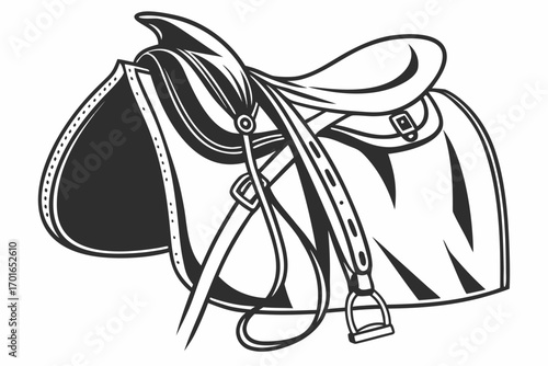 Vintage Equestrian Saddle and Stirrup Illustration.