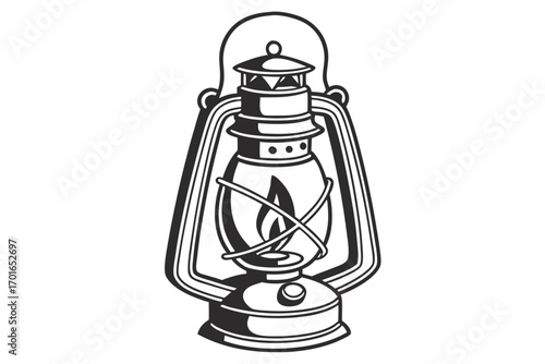 Vintage Oil Lantern with Flame Illustration.