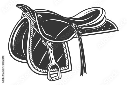 Vintage Western Horse Saddle Illustration.