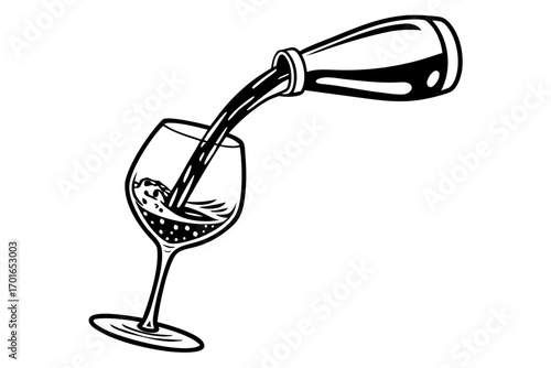 Wine Pouring From Bottle Into Glass.