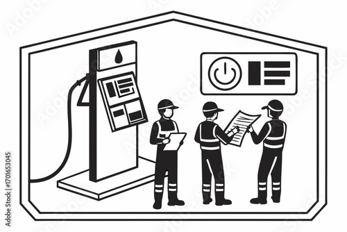 Workers Reviewing Fueling Station Data.