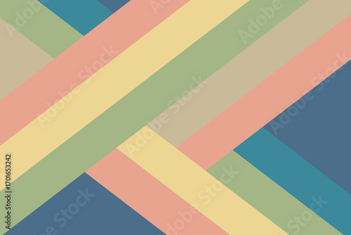 Abstract geometric background featuring diagonal stripes in retro pastel tones. Colorful overlapping lines create a minimal and modern pattern.