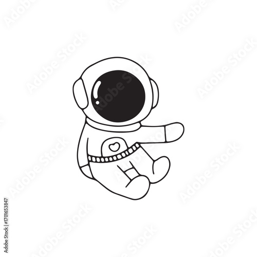 Outline doodles astronaut, coloring ook for kids. Line art vector of an astronaut, cosmonaut, spaceman. Isolated background. Vector illustrations