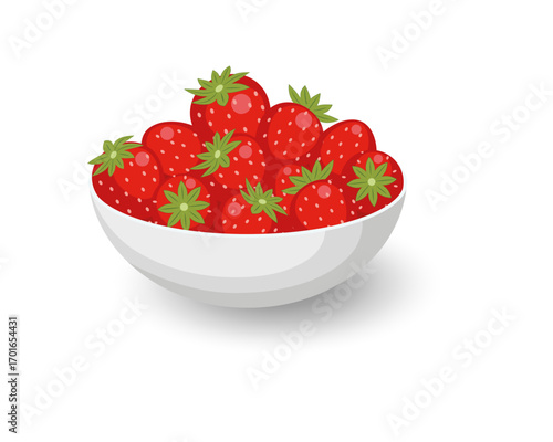 White bowl with red sweet strawberries.