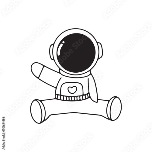 Outline doodles astronaut, coloring ook for kids. Line art vector of an astronaut, cosmonaut, spaceman. Isolated background. Vector illustrations