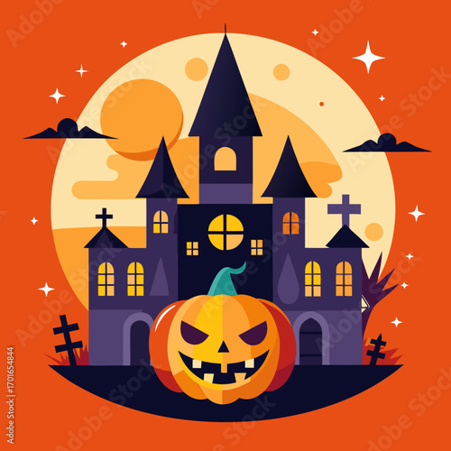 halloween background with pumpkin and bats