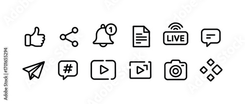 Media Sosial & Digital Life Icon Set – Vector Collection of Social Media, Messaging, Apps, Digital Communication, Mobile and Web UI, Minimal Design, Modern Interface, Online Interaction Graphics