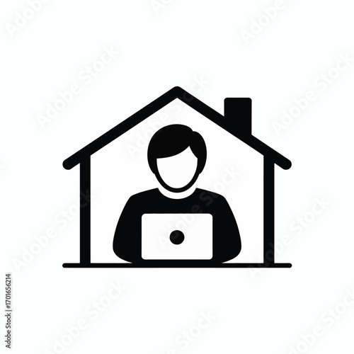 Remote Office Business Icon, Work From Home Concept