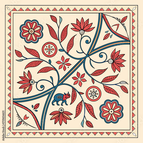 madhubani kalamkari chinz paten	
