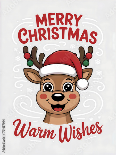 Marry Christmas greeting with reindeer illustration. For greeting card, invitation, social media post and  T-shirt design concept. 