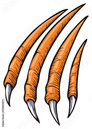 Stylized fierce orange monster animal claws illustration depicting sharp aggressive talons tearing graphic