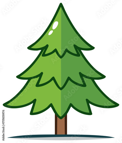Cartoon illustration of a Christmas tree. Green conifer for holiday seasons and decor.