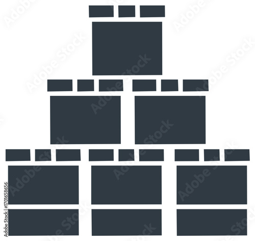 Abstract minimalist castle wall icon with battlements and stacked geometric shapes