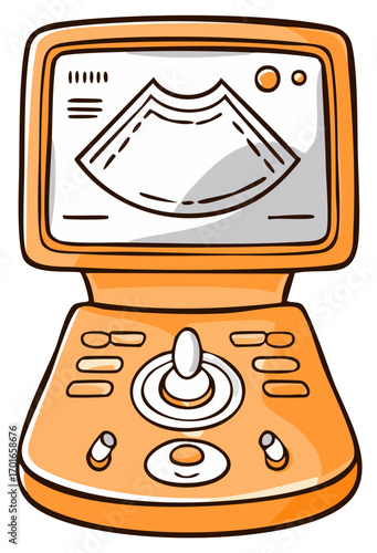 Cartoon Ultrasound Machine with Display Screen and Control Panel
